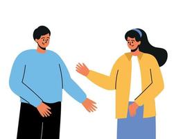 A man and a woman are talking, communicating. Two people met, talking, dialogue. Characters drawn by hand vector