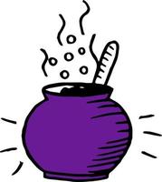 Purple cauldron with potion, vector illustration for Halloween in Doodle style