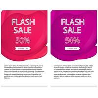 conjunto de móviles líquidos y geométricos modernos dinámicos para ventas flash de pancartas en colores morado y rojo vector