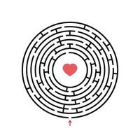 Black round labyrinth with entrance and exit. An interesting and useful game for children. Simple flat vector illustration isolated on white background.