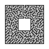 Black abstract square maze with a place for your image. An interesting and useful game for kids. A simple flat vector illustration isolated on a white background.