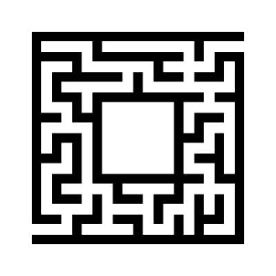 Black abstract square maze with a place for your image. An interesting and useful game for kids. A simple flat vector illustration isolated on a white background.