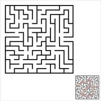Abstract square maze. An interesting and useful game for kids. Children's puzzle. Labyrinth conundrum. Simple flat vector illustration isolated on color background. With the answer.