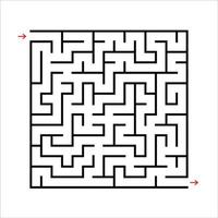 Black square maze. An interesting and useful game for kids. Children's puzzle with one entrance and one exit. Labyrinth conundrum. Simple flat vector illustration isolated on white background.