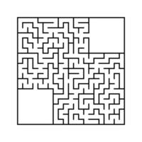 Abstract square maze with entrance and exit. An interesting and useful game for children. Simple flat vector illustration isolated on white background. With a place for your drawings.