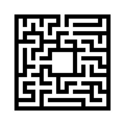 Black abstract square maze with a place for your image. An interesting and useful game for kids. A simple flat vector illustration isolated on a white background.