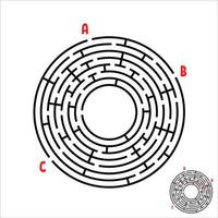 Black round maze. Game for kids. Children's puzzle. Many entrances, one exit. Labyrinth conundrum. Simple flat vector illustration isolated on white background. With place for your image.