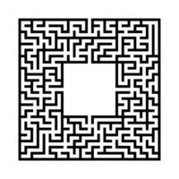 Black abstract square maze with a place for your image. An interesting and useful game for kids. A simple flat vector illustration isolated on a white background.