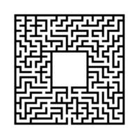 Black abstract square maze with a place for your image. An interesting and useful game for kids. A simple flat vector illustration isolated on a white background.