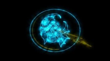 dragão com linhas azuis isoladas em fundo escuro video
