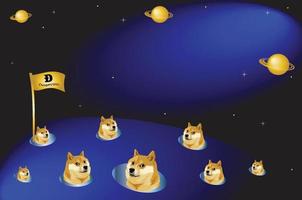 doge a la luna, bandera dogecoin en la luna con fondo oscuro vector