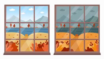 Clear and rainy weather window view concept vector