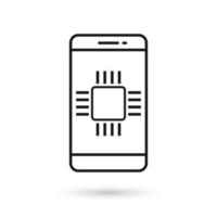 Mobile phone flat design icon with cpu or gpu chip sign. vector