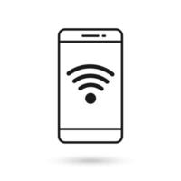 Mobile phone flat design with wireless signal icon. vector