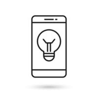 Mobile phone flat design icon with Light Bulb sign. vector