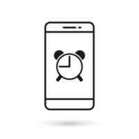 Mobile phone with Alarm clock flat design icon. vector
