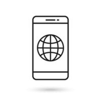 Mobile phone flat design icon with globe symbol vector