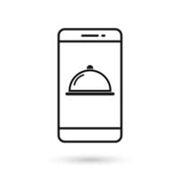 Mobile phone flat design icon with Food serving tray symbol vector