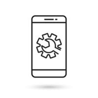 Mobile phone with technical support flat design icon. vector