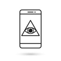 Mobile phone flat design icon with All Seeing Eye Pyramid symbol vector