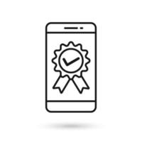 Mobile phone flat design icon with certified check mark sign. vector