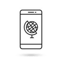 Mobile phone flat design with globus icon. vector