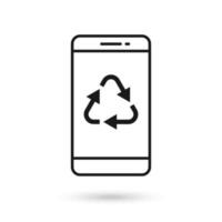 Mobile phone flat design icon with recycle sign. vector