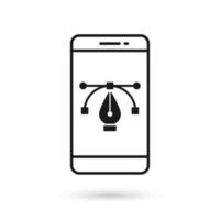 Mobile phone flat design icon with pen tool sign. vector