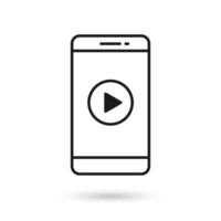 Mobile phone flat design icon with play button sign. vector