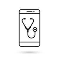 Mobile phone flat design icon with stethoscope sign. vector