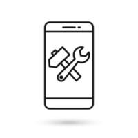 Mobile phone flat design with Crossed hammer and wrench spanner icon vector