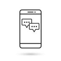 Mobile phone flat design icon with two speech bubbles symbols vector