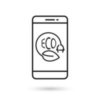 Mobile phone flat design icon with eco energy icon with electric plug and leaf sign. vector