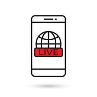 Mobile phone flat design with live news icon. vector