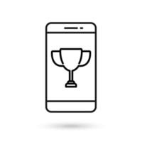 Mobile phone flat design icon with Victory cup sign. vector