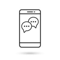 Mobile phone flat design icon with two speech bubble symbols vector