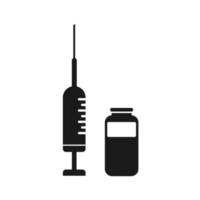 Black syringe with vaccine, flat design illustration. Syringe flat vector icon.