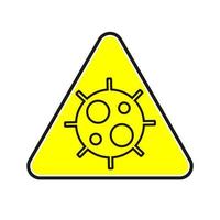 Señal de advertencia de triángulo amarillo de coronavirus, ilustración de vector de precaución covid-19