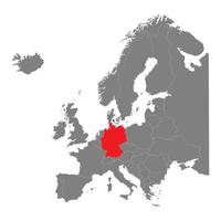 Grayscale silhouette with europe map and Germany in red color vector