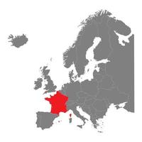 Silueta en escala de grises con mapa de Europa y Francia en color rojo vector
