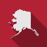 mapa rojo del estado de alaska con una larga sombra vector