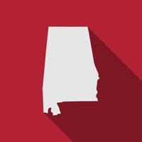 Mapa de Alabama sobre fondo rojo con una larga sombra vector