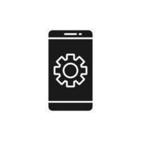 Mobile phone icon with settings sign. Mobile phone black icon and customize, setup, manage vector