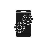 Mobile phone icon with settings sign. Mobile phone black icon and customize, setup vector