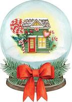 Watercolor high quality snowball with colorful house and candies vector