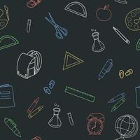 Seamless pattern with hand drawn school elements doodle on blackboard vector