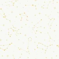 Elegante patrón sin costuras con constelaciones del zodíaco astrología de oro plano claro con estrellas sobre fondo blanco. vector