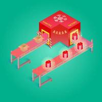 Christmas factory gift conveyor isometric illustration vector