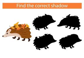 Cartoon hedgehog. Find the right shadow. Vector, cartoon style. vector