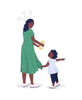 Chlid distracts mother semi flat color vector characters. Standing figures. Full body people on white. Family members isolated modern cartoon style illustration for graphic design and animation